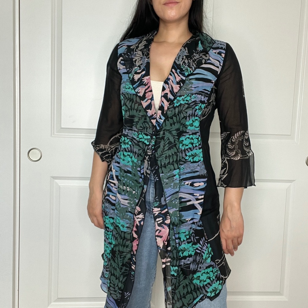 Citron Santa Monica Duster Women XS Black Silk Cotton Open‎ Front Kimono
